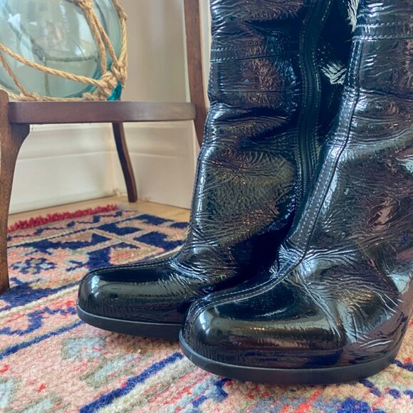 Prada Vintage Black Patent Leather Heeled Boots - Picture 3 of 14